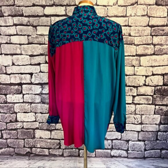 Jo Hardin Vintage Multicolored Long Sleeve Blouse Size 12 - Picture 6 of 10